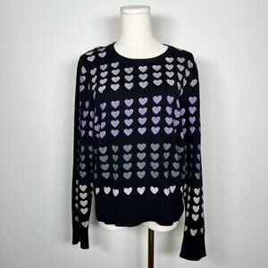 Lisa Todd “Love Lines” Heart Print Black Sweater - Size L